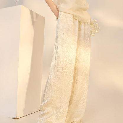 2026 New Chinese Style Elegant Acetate Wide-Leg Pants for Women