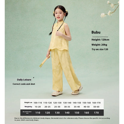 National Style Hanfu-Inspired Summer Set — Top & Pants for Children