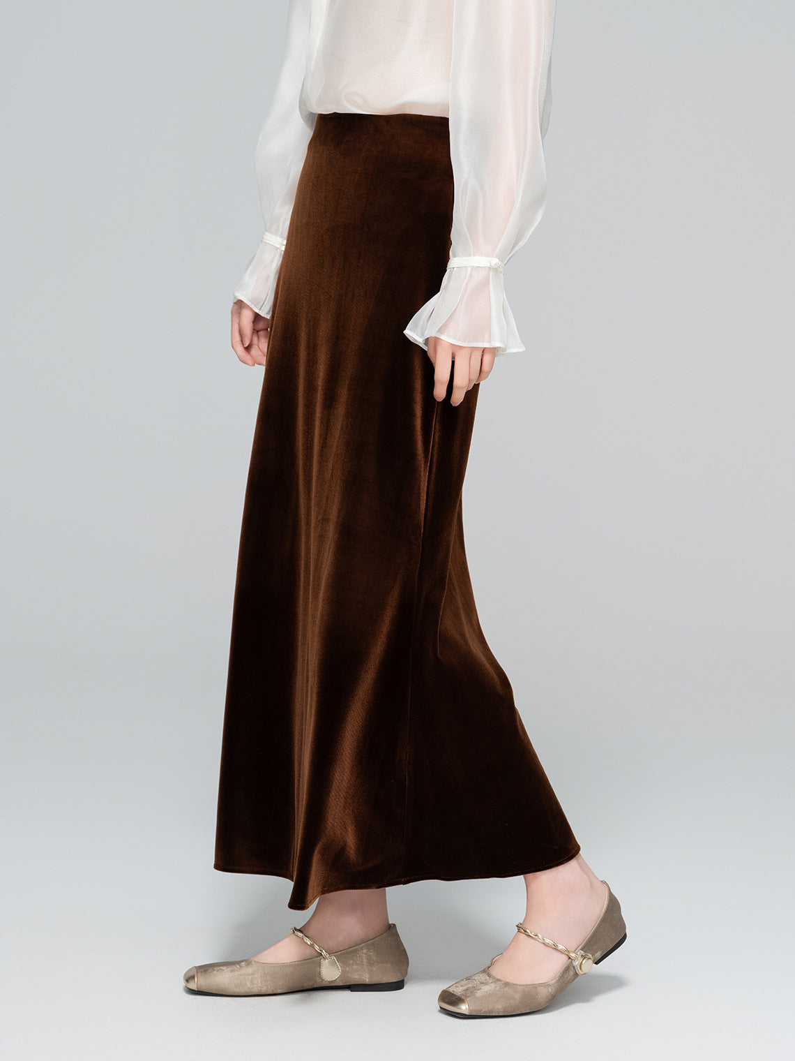 Slimming High-Waist Silk Velvet Midi Skirt for Women
