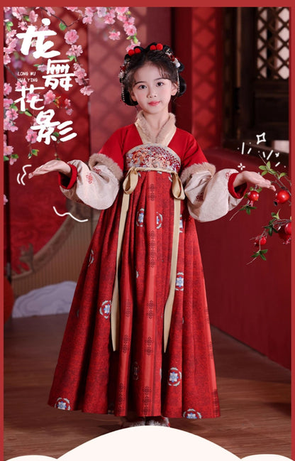 Children’s Winter Hanfu Dress | Elegant Thickened Tang Suit Cheongsam for New Year