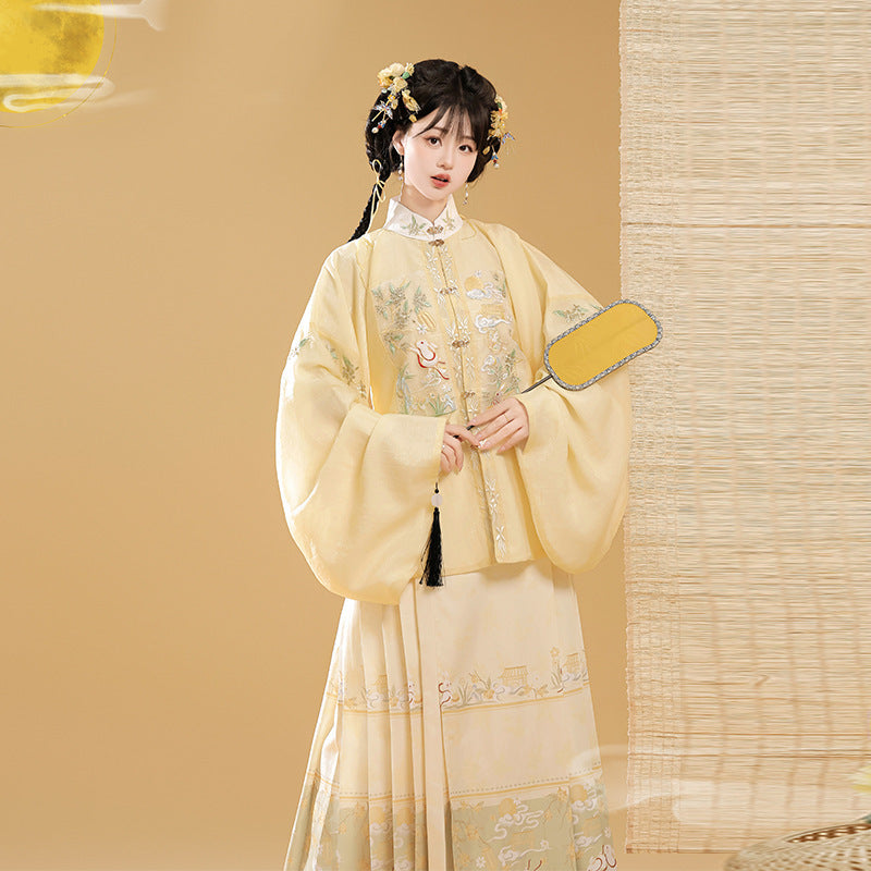 Trees of Sea Ming Hanfu Set Adult Stand Collar Embroidered Pipa Sleeve Horse Face Skirt