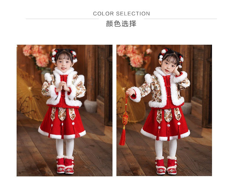 Children’s New Chinese Style Hanfu | Baby Girls’ Warm Tang Suit Winter Outfit