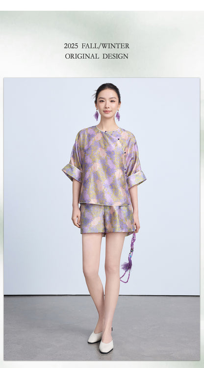 Elegant Chinese Style Summer Top & Shorts Outfit