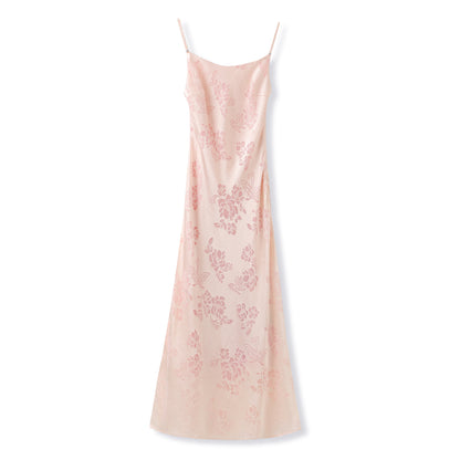 Elegant National Style Rayon Jacquard Embroidered Long Camisole Dress