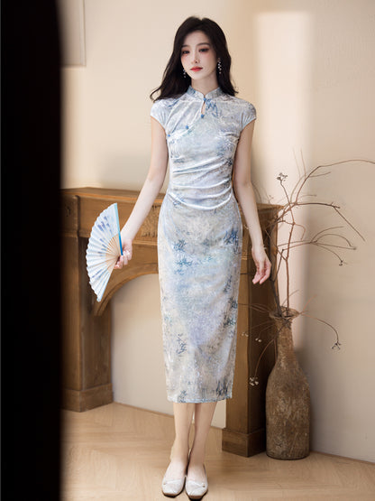 Improved Chinese Style Qipao – Everyday Wear Pink Velvet Dress