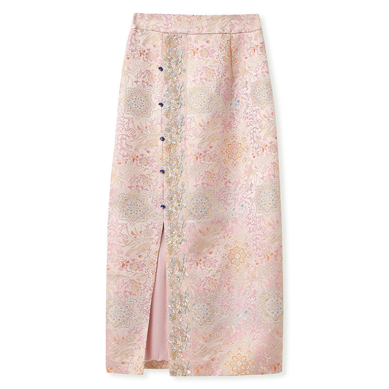 Elegant Beaded Asymmetrical Vest & High Waist Skirt Set