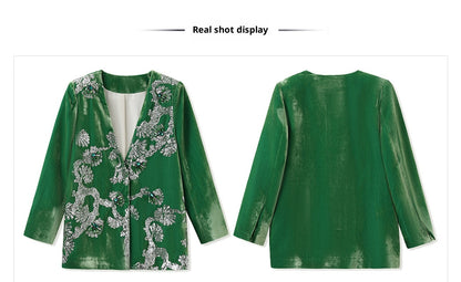 2025 Spring New Chinese Beaded Embroidered Silk Cardigan & Skirt Set