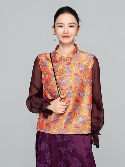 Elegant New Chinese Style Jacquard Sleeveless Vest for Women