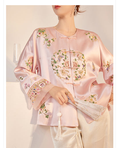 2026 Autumn New Chinese Style Printed Embroidered Acetate Coat for Women