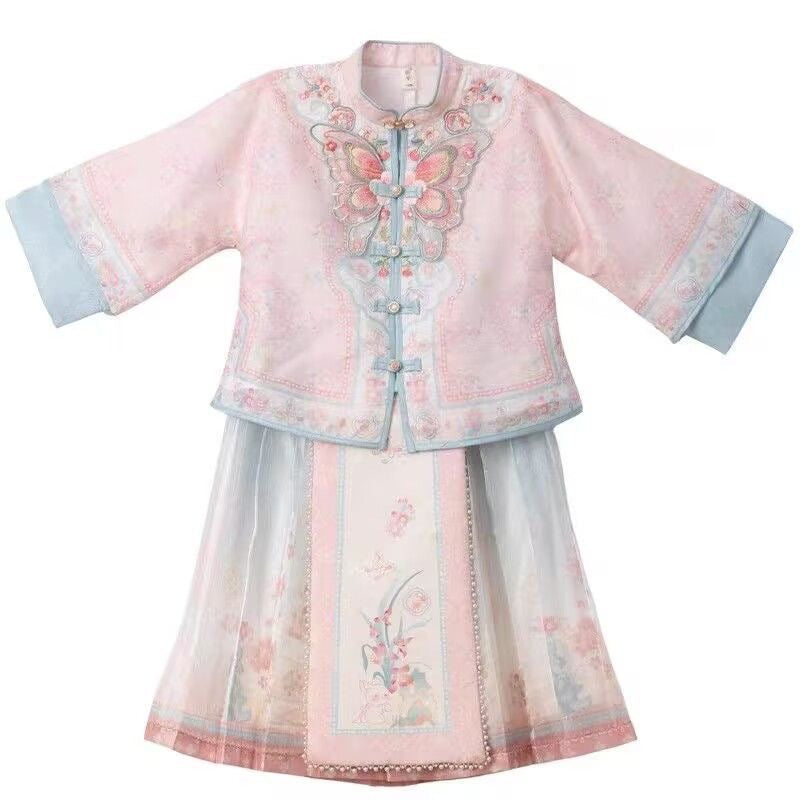 Girls’ Spring Autumn Hanfu | Ancient Style Ming Dynasty Mamian Skirt Set