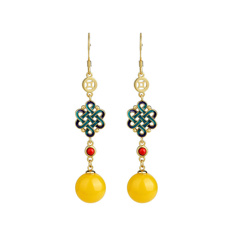 Chinese Knot Jade Earrings — Niche Amber Earrings Ancient Style