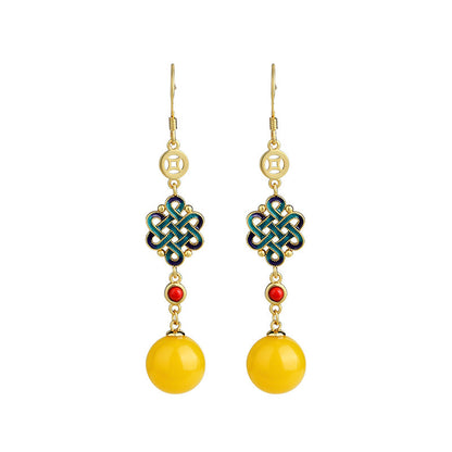 Chinese Knot Jade Earrings — Niche Amber Earrings Ancient Style