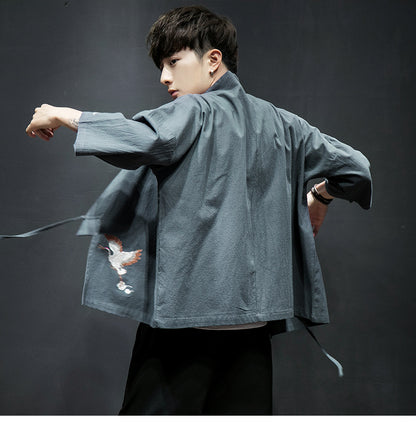 Mens Chinese Hanfu Taoist Robe Retro Kimono Jacket Trendy Top