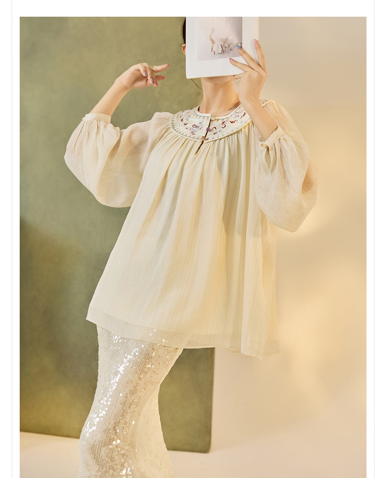 New Chinese Style Embroidered Mesh Shirt | Autumn Light Luxury Elegant Top