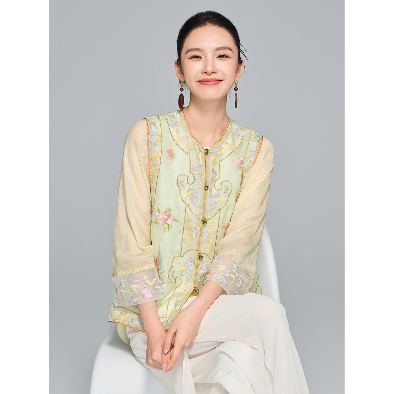 Elegant Silk Vest with Embroidery