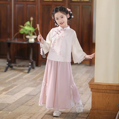 Girls’ Spring Autumn Hanfu | New Chinese Style Tang Suit Long Sleeve Set