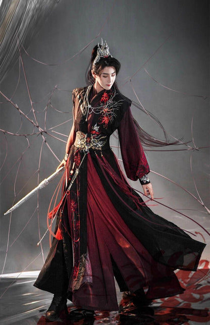 Men's and Women's Song Dynasty Hanfu Set Black Red Cross Collar Outfit