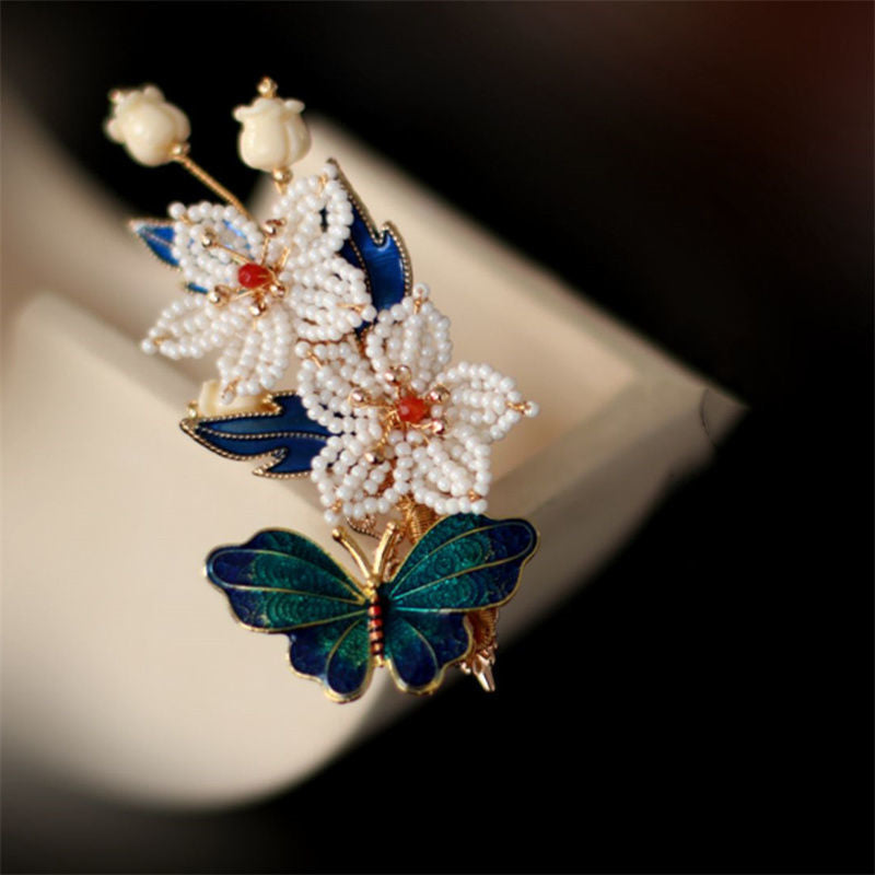 Hanfu Side Hair Clip Ming Song Style Qipao Accessory Enamel Lily Bell Hairpin