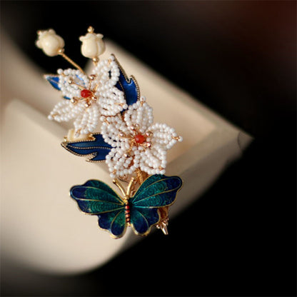 Hanfu Side Hair Clip Ming Song Style Qipao Accessory Enamel Lily Bell Hairpin