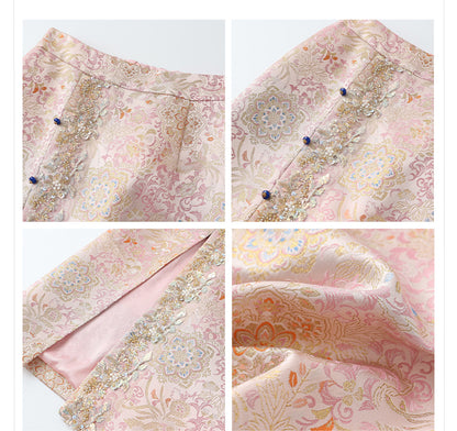 Elegant Beaded Asymmetrical Vest & High Waist Skirt Set