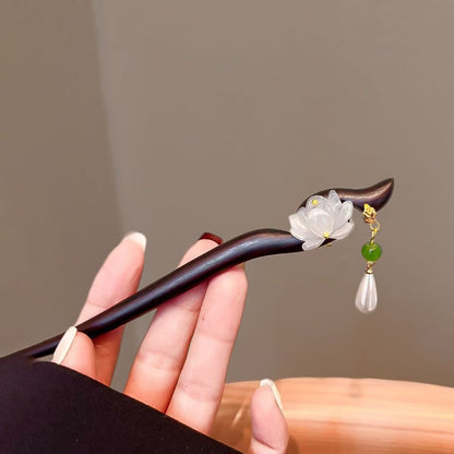 Lotus Sandalwood Hairpin | Ancient Style Tassel Step Shake Accessory