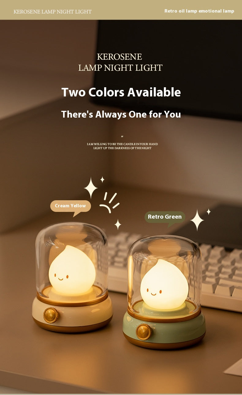 USB Rechargeable Night Light Vintage Oil Lamp Soft Light for Bedroom