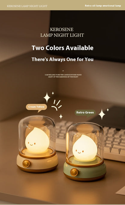 USB Rechargeable Night Light Vintage Oil Lamp Soft Light for Bedroom