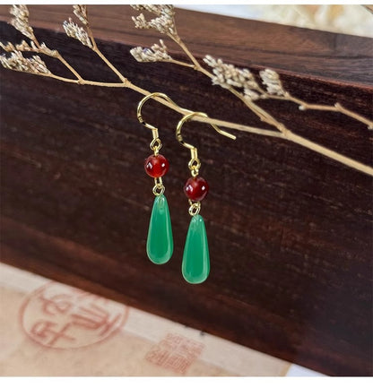 Imitation Chalcedony Green Earrings | New Chinese Style Ancient Water Drop Accessory