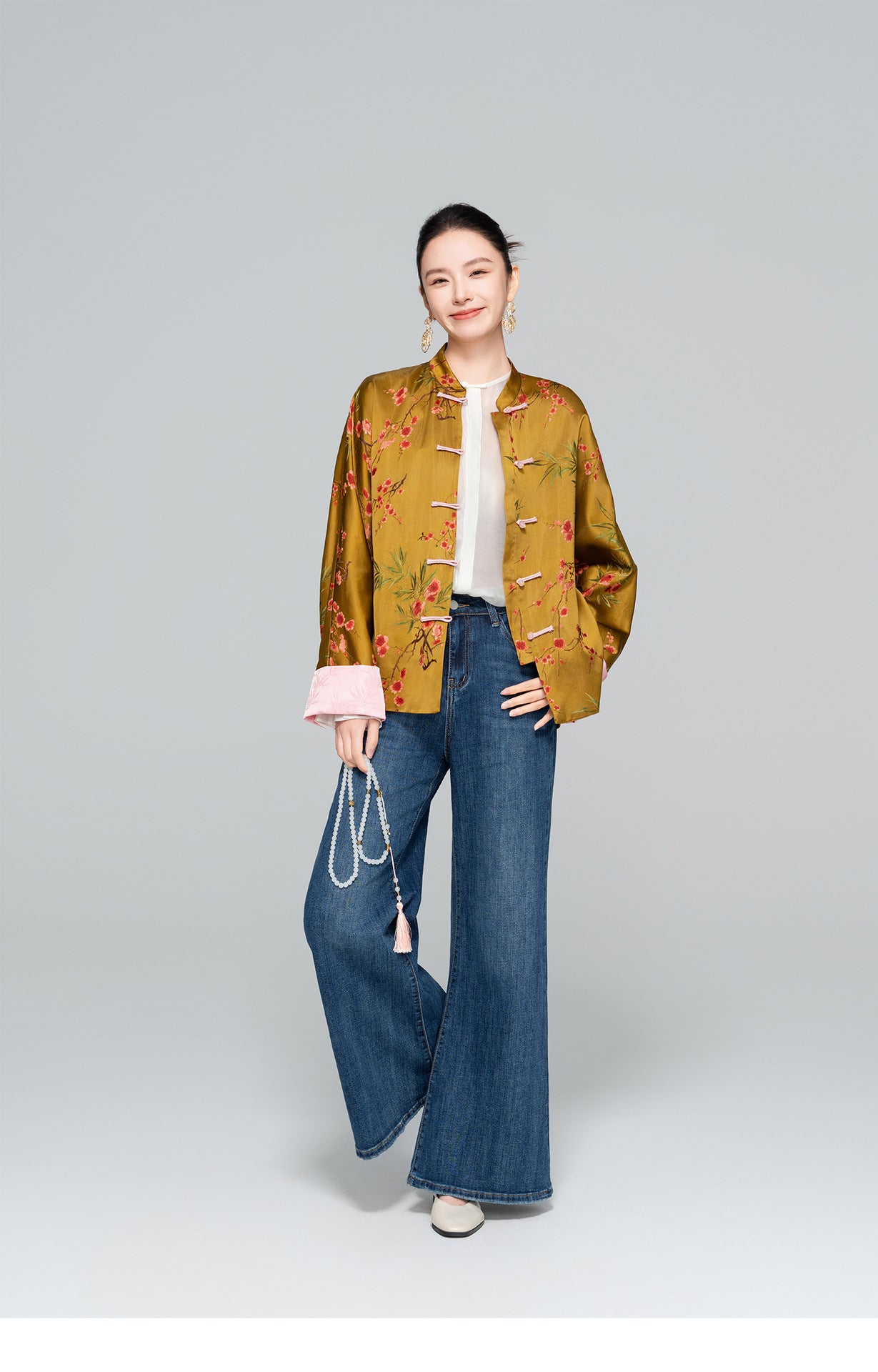 Old Money Style Printed Tang Jacket for Women