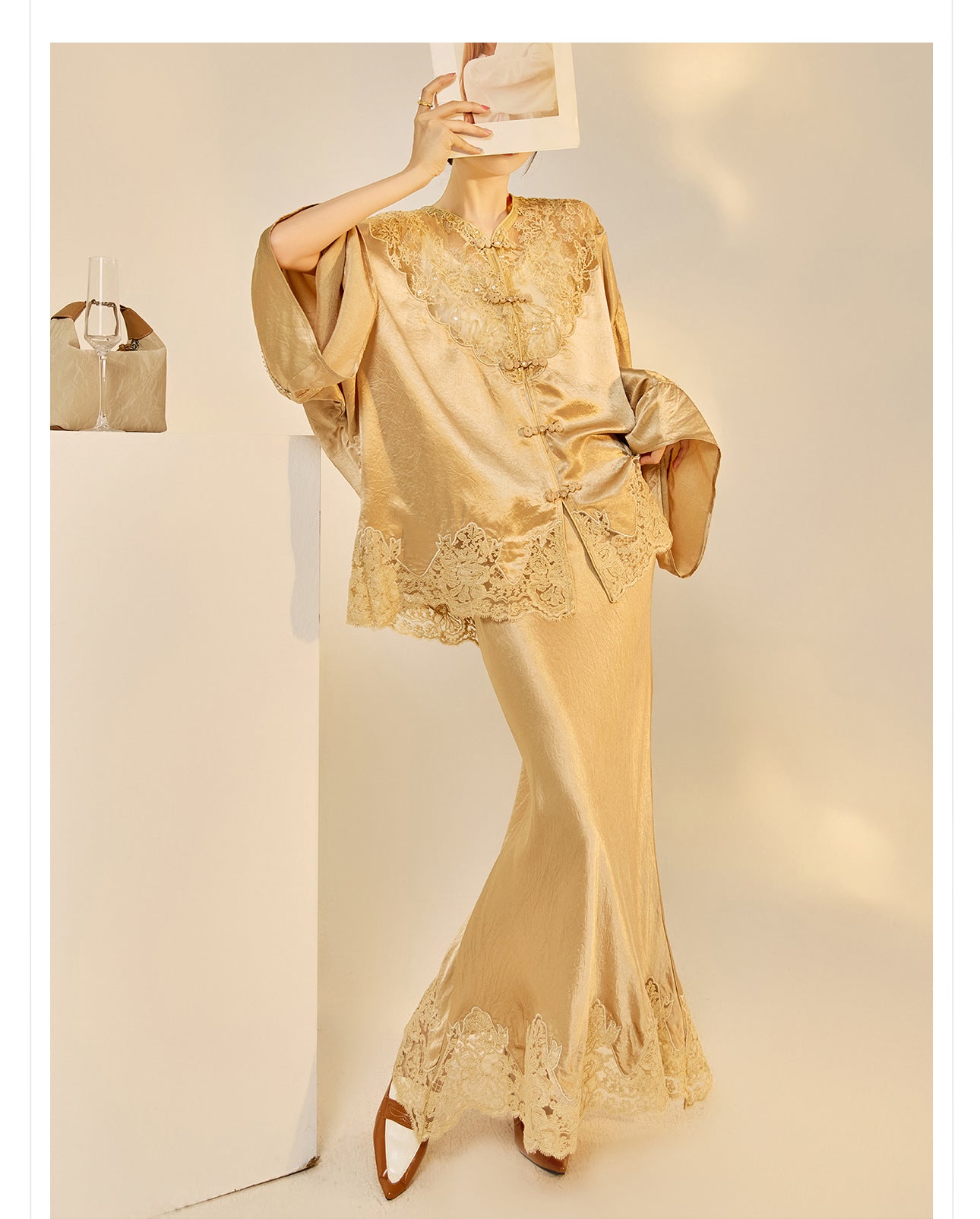 New Chinese Style Embroidered Jacket Skirt Set | Heavy Bead Lace Patchwork