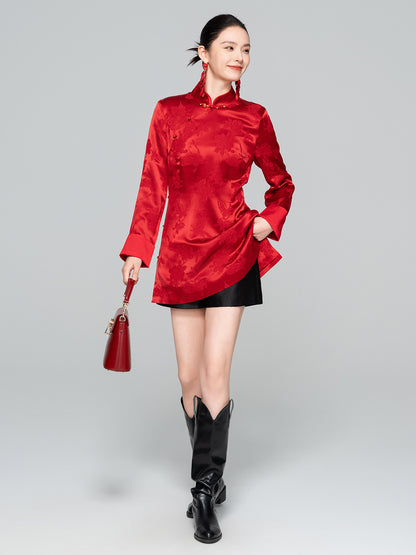 Improved Red Chinese Style Stand Collar Elegant Dress