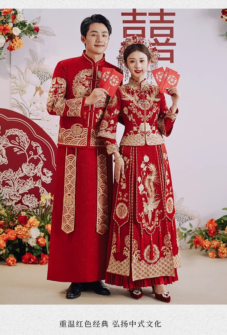 Chinese Wedding Dress Dragon Phoenix Xiuhe Bride & Groom Set