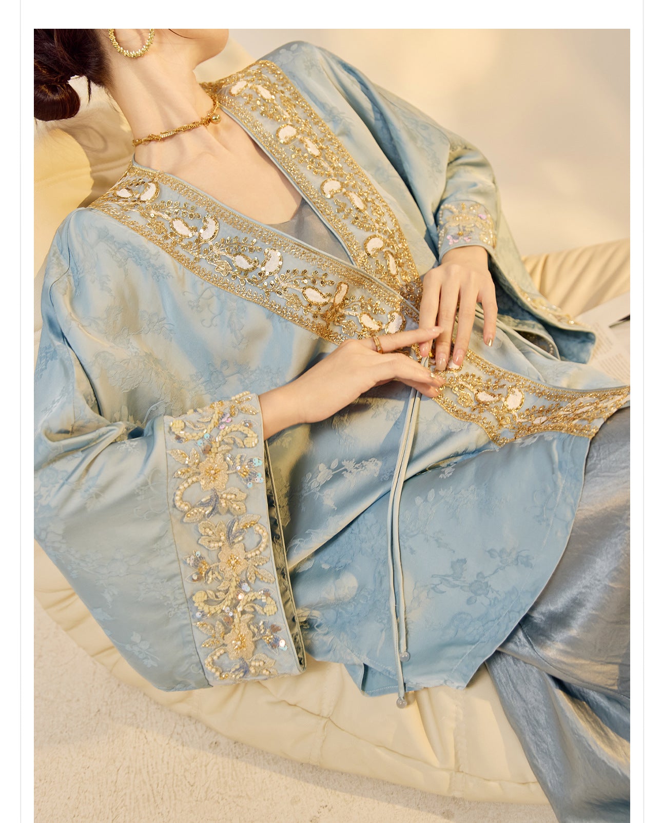 High-End National Style Beaded Jacket | Elegant Light Luxury Jacquard Top