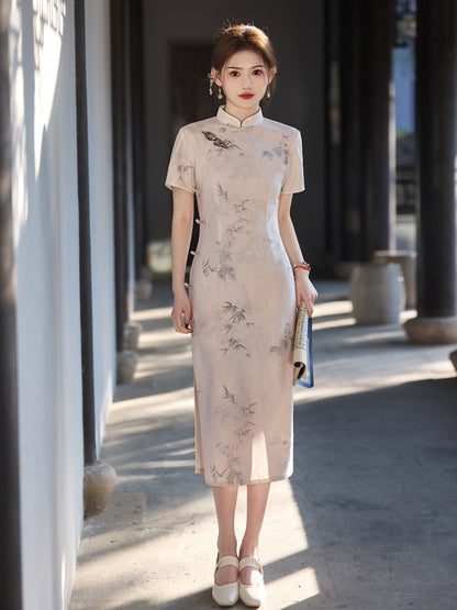 Ink Painting Long Cheongsam – Eight Side Buttons Elegant Dress