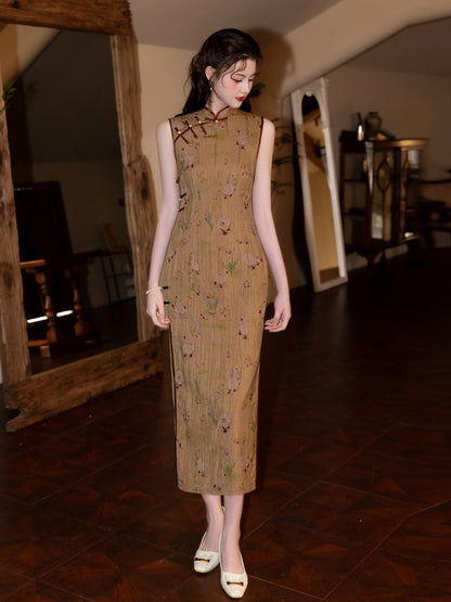 Spring Wild Duck Yellow Cheongsam – Youth Slim Sleeveless Dress