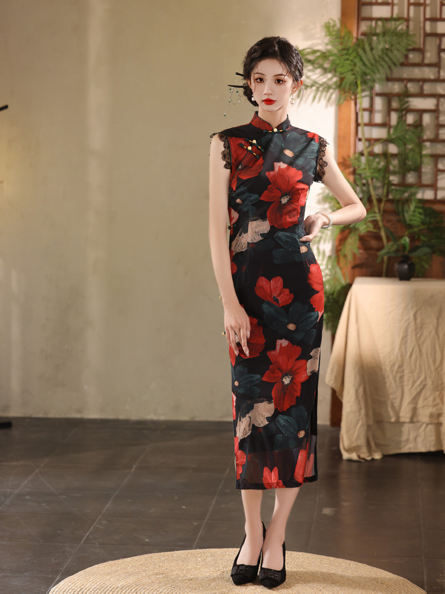 Elegant Youth Cheongsam – Sleeveless Retro High-End Dress