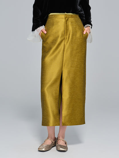 Slimming High-Waist Midi Skirt with Side Split for Women