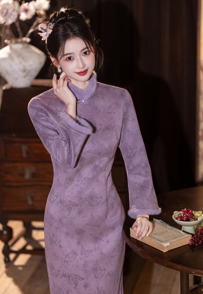 2025 New Chinese Cheongsam – Youthful Elegant Purple Winter Dress