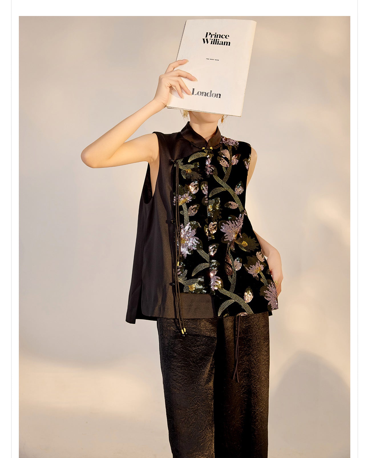 Summer Sequin Asymmetrical Vest Top High-End National Style