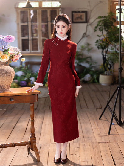 2025 New Red Velvet Cheongsam | Daily & Engagement Warm Dress