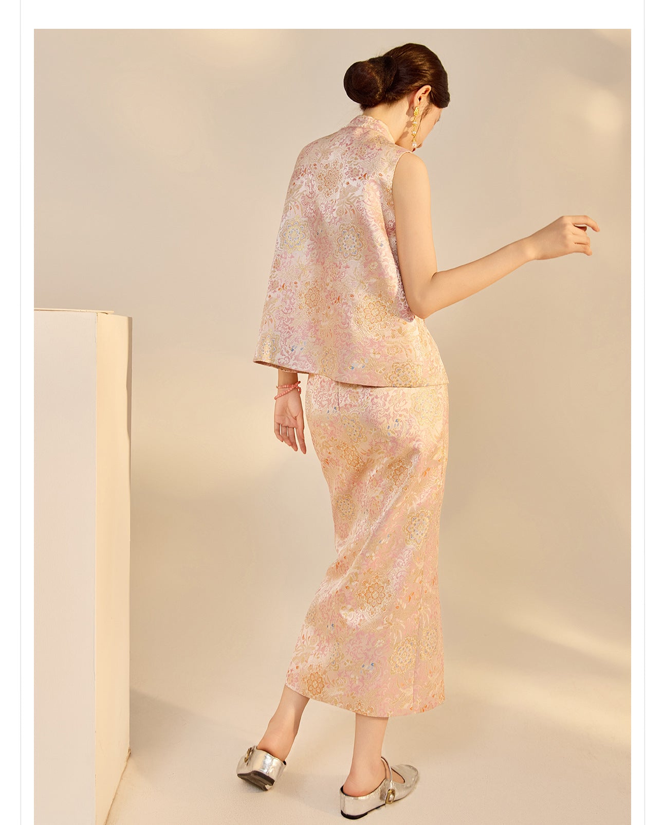 Elegant Beaded Asymmetrical Vest & High Waist Skirt Set