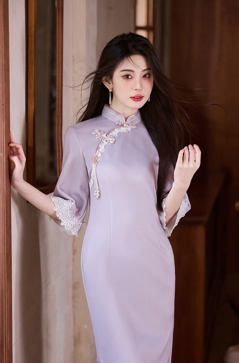 Purple Cheongsam 2025 – Elegant Young Chinese Style Autumn Dress