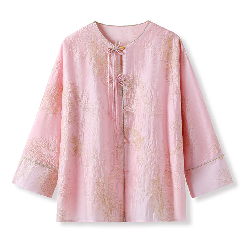 New Chinese Style Dragon Embroidered Shirt & High Waist Skirt Set