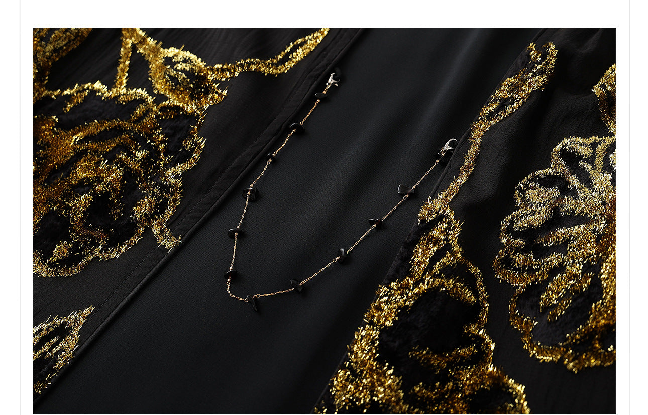 Velvet Burnout Jacket & Printed Cardigan Dress Set for Autumn