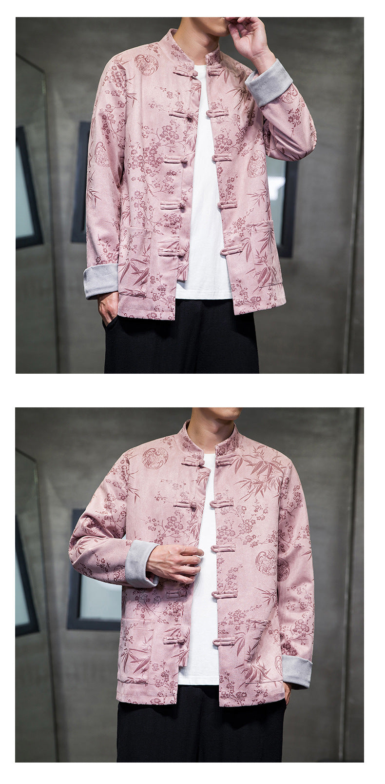 Chinese Style Mens Retro Tang Suit Button Printed Velvet Coat