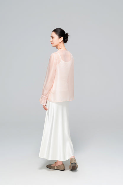 High-End Flared Sleeve Round Neck Women's Shirt