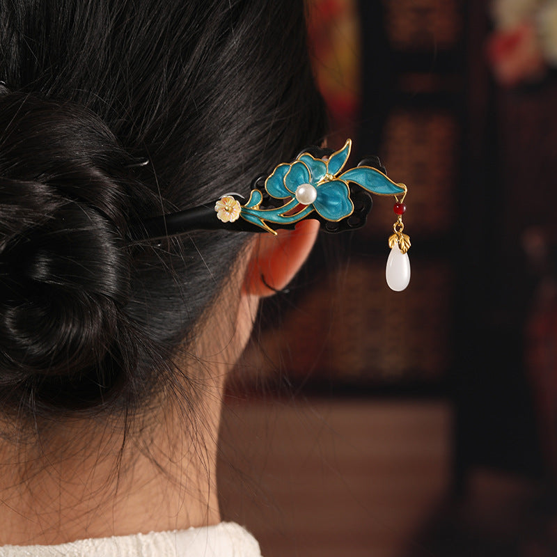 Pure Handmade Ebony Hairpin Women Ancient Style Daily Hair Bun Accessory