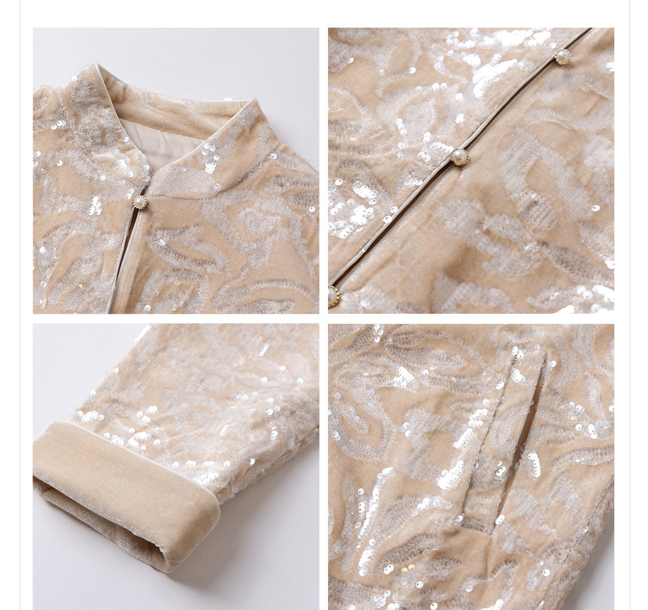 New Chinese Satin Floral Sequin Button Light Luxury Loose Coat