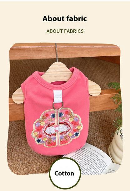 Spring Summer Pet Chinese Style Embroidered Vest for Dogs and Cats