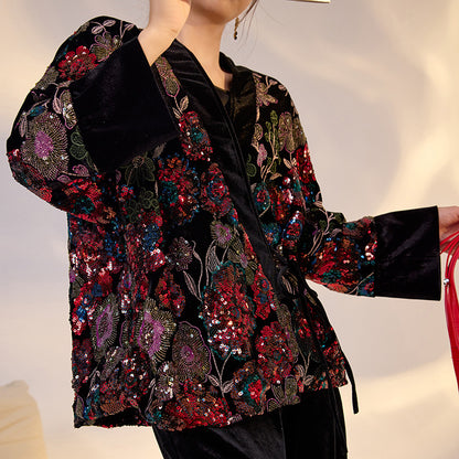 High-End New Chinese Style Embroidered Sequin Coat | Elegant National Top